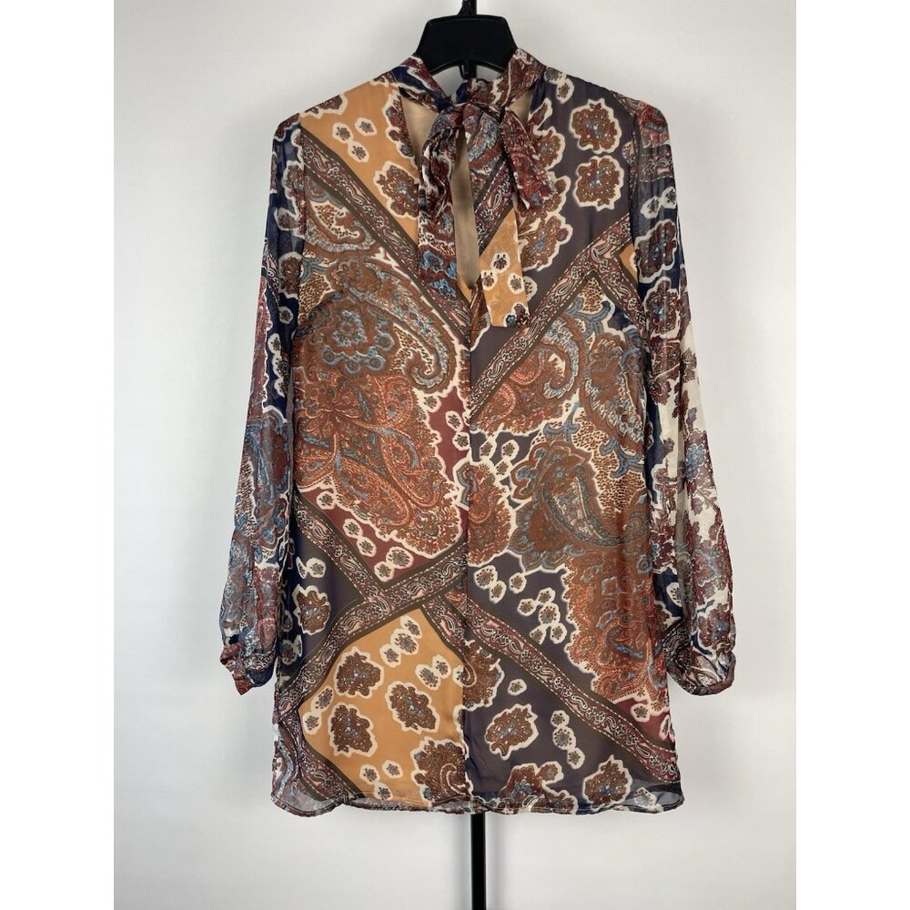Meghan Los Angeles Dress Brown Floral‎ Paisley Long Sleeve Mini V-Neck Size S